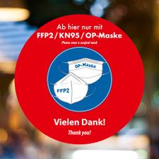 Folie/sticker pentru fereastra „FFP2 / KN95 / purtati masca
